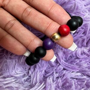 Custom Handmade Black, Purple, Gold and Red Beaded Bracelet